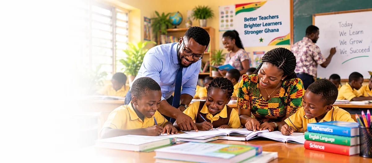 Teachers working with pupils at their desks.