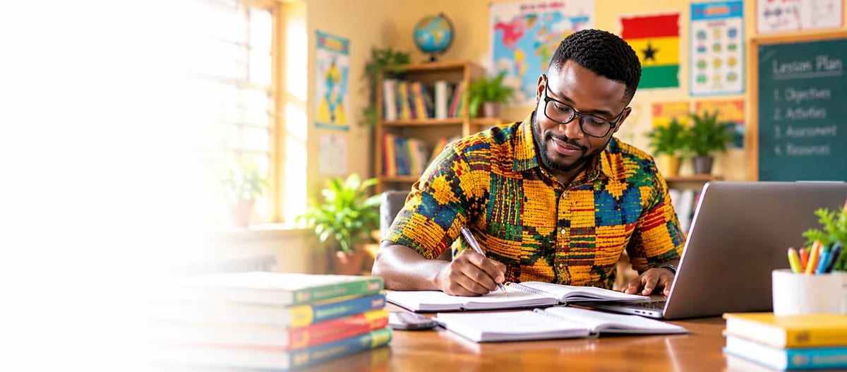 A teacher planning at his desk.