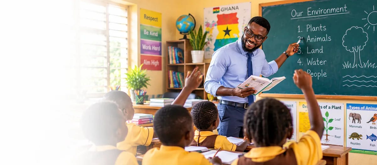 A teacher taking a lesson at the chalkboard.